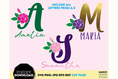 Floral Monogram SVG, Split Monogram SVG, Monogram Letter SVG, Monogram Alphabet SVG SVG March Design Studio 