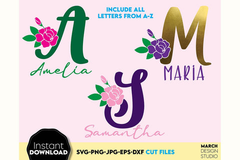 Floral Monogram SVG, Split Monogram SVG, Monogram Letter SVG, Monogram Alphabet SVG SVG March Design Studio 