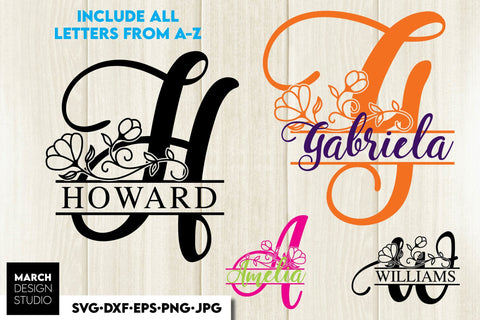 Floral Monogram SVG, Split Monogram SVG, Monogram Letter SVG, Monogram Alphabet SVG SVG March Design Studio 