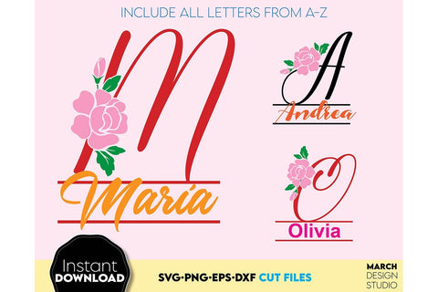 Floral Monogram SVG, Split Monogram SVG, Monogram Letter SVG, Monogram Alphabet SVG SVG March Design Studio 