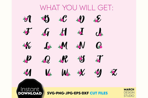 Floral Monogram SVG, Split Monogram SVG, Monogram Letter SVG, Monogram Alphabet SVG SVG March Design Studio 