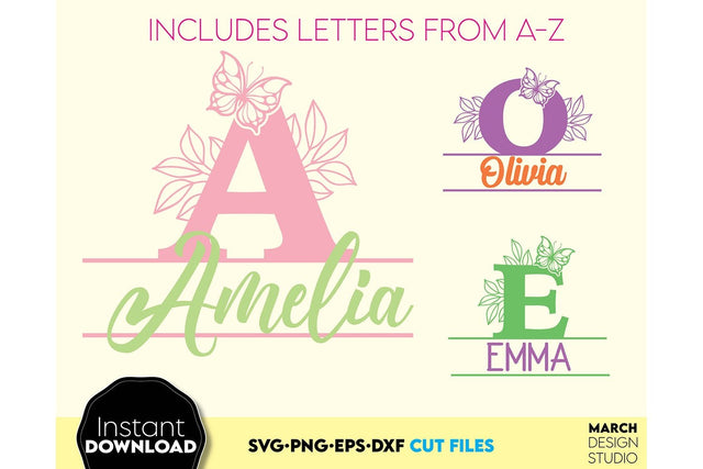 Floral Monogram SVG, Split Monogram SVG, Monogram Letter SVG, Monogram Alphabet SVG SVG March Design Studio 