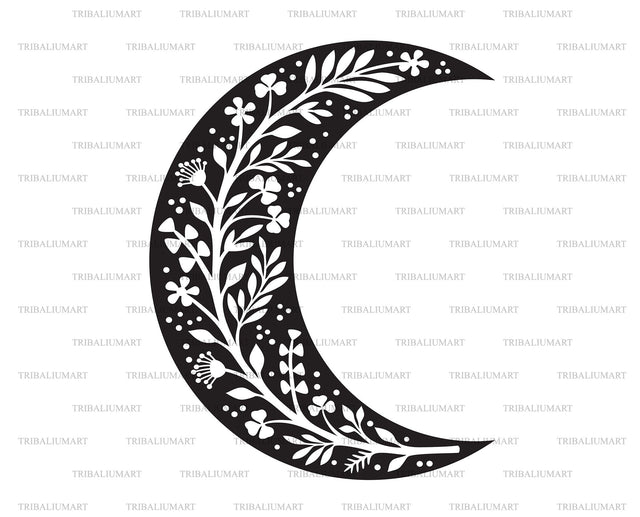 Floral Moon (Celestial Flowers, Crescent in Boho style) SVG TribaliumArtSF 