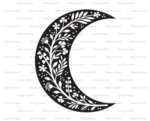 Floral Moon (Celestial Flowers, Crescent in Boho style) SVG TribaliumArtSF 