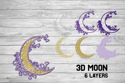 Floral Moon SVG, 3D Layered Moon SVG, Crescent Moon SVG Cut File. SVG Elinorka 