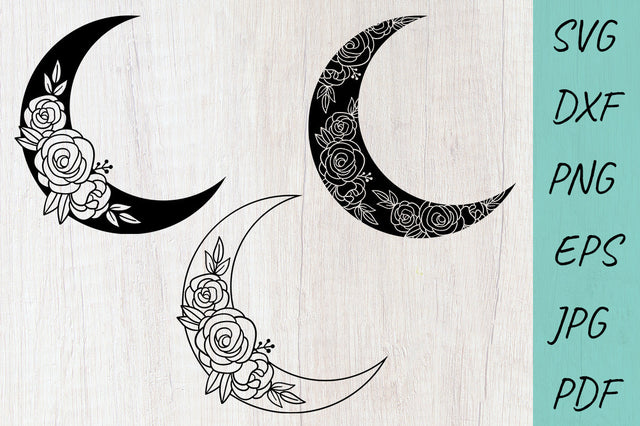 Floral Moon SVG Bundle, Crescent Moon Ornament, Rose SVG SVG Irina Ostapenko 