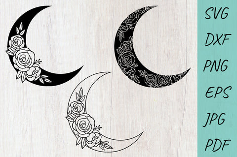 Floral Moon SVG Bundle, Crescent Moon Ornament, Rose SVG SVG Irina Ostapenko 