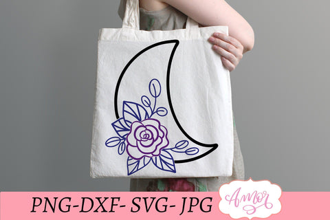 Floral moon SVG, crescent moon svg SVG Amorclipart 