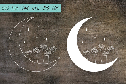 Floral Moon SVG, Crescent moon with Daisy, Flower Moon SVG SVG Irina Ostapenko 