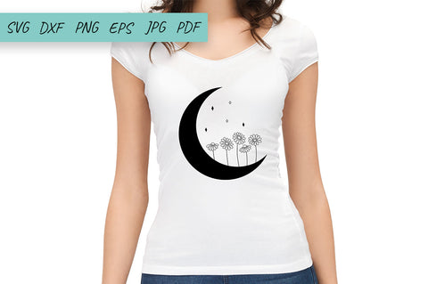 Floral Moon SVG, Crescent moon with Daisy, Flower Moon SVG SVG Irina Ostapenko 