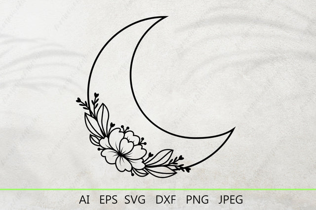 Floral moon svg, Crescent moon with flowers paper cut SVG AnastasiyaArtDesign 