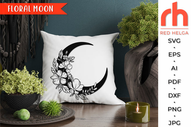 Floral Moon SVG - Flower Luna Cut File SVG RedHelgaArt 