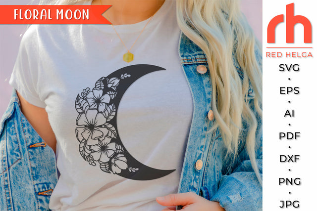 Floral Moon SVG - Flower Luna Cut File SVG RedHelgaArt 