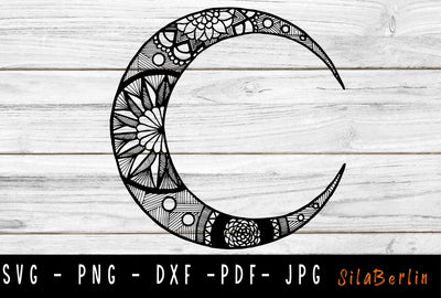 Floral Moon SVG, Flowers, Floral decoration, Half moon, Night Moon png, Sunflower SVG, Wildflower svg, Flower svg, Svg cricut & silhouette SVG SilaBerlin 