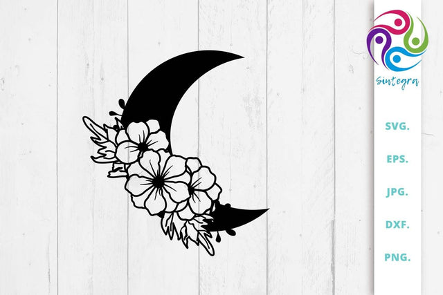 Floral Moon Svg, Half Moon Floral SVG Sintegra 