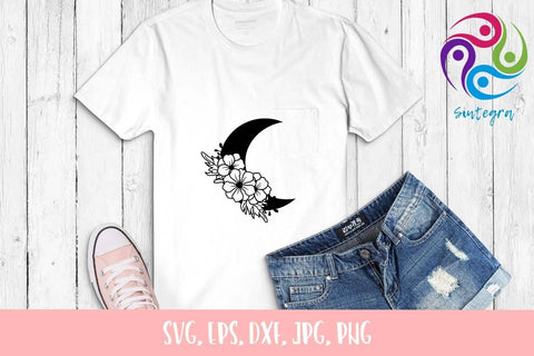 Floral Moon Svg, Half Moon Floral SVG Sintegra 