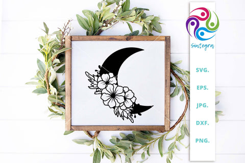 Floral Moon Svg, Half Moon Floral SVG Sintegra 