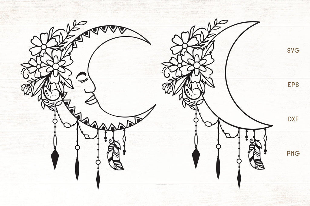 Floral Moon SVG - Moon With Flowers - So Fontsy