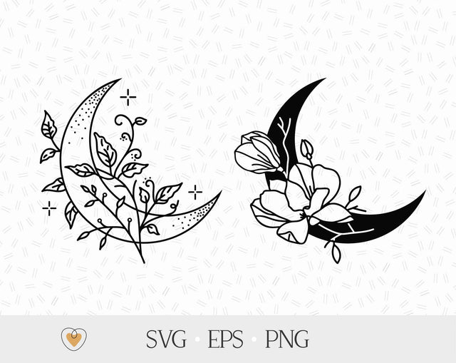 Floral moon svg, сelestial svg, crescent moon svg SVG Pretty Meerkat 