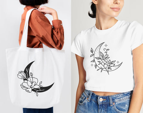 Floral moon svg, сelestial svg, crescent moon svg SVG Pretty Meerkat 