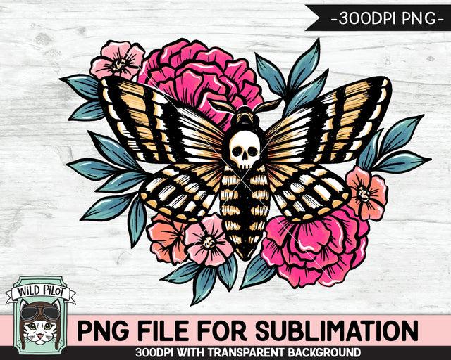 Floral Moth SUBLIMATION design PNG, Flower Skull Moth png file, Flower Moth sublimation designs, Halloween Sublimation design, Hawkmoth png Sublimation Wild Pilot 