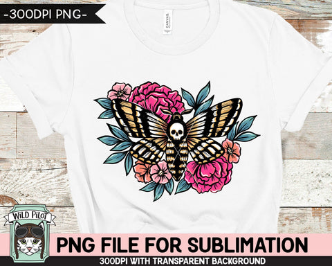 Floral Moth SUBLIMATION design PNG, Flower Skull Moth png file, Flower Moth sublimation designs, Halloween Sublimation design, Hawkmoth png Sublimation Wild Pilot 