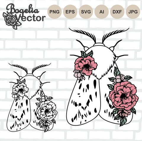 Floral Moth Svg, Flower Moth, Butterfly Svg for Shirts, Boho Svg Designs, Luna Moth, Moon Moth, Mystical Svg SVG BogeliaVector 
