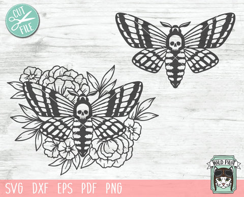 Floral Moth with Skull svg file, Flower Moth svg, Deaths Head Hawkmoth cut file, Floral Moth svg file, Skull Moth svg, halloween svg, gothic svg, witchy svg SVG Wild Pilot 