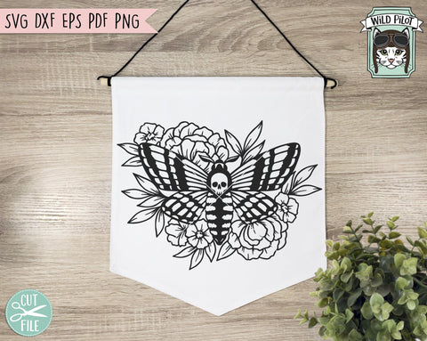 Floral Moth with Skull svg file, Flower Moth svg, Deaths Head Hawkmoth cut file, Floral Moth svg file, Skull Moth svg, halloween svg, gothic svg, witchy svg SVG Wild Pilot 