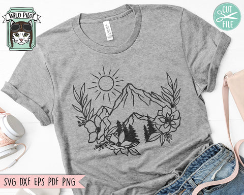 Floral Mountains SVG, Mountain Flowers SVG, Adventure SVG, Mountains svg, Outdoors svg, Camping svg, Hiking svg, Forest svg, Explorer svg SVG Wild Pilot 