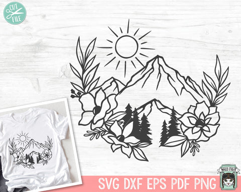 Floral Mountains SVG, Mountain Flowers SVG, Adventure SVG, Mountains svg, Outdoors svg, Camping svg, Hiking svg, Forest svg, Explorer svg SVG Wild Pilot 