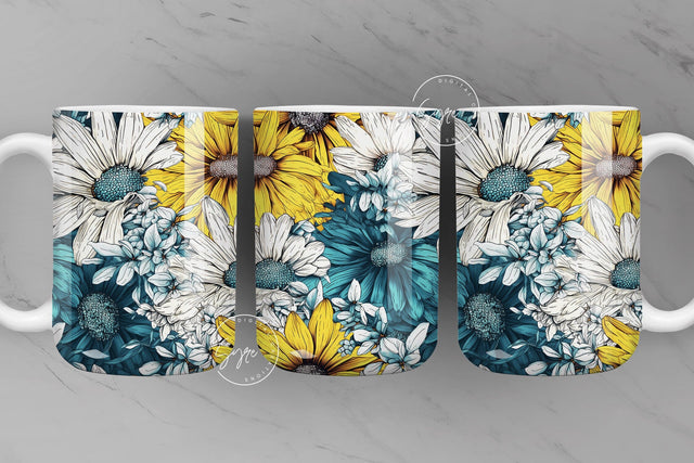 Floral Mug PNG, Wild Flower Mug Sublimation, Watercolor Flower Mug, Daisy Print Mug Design, 11 & 15 Oz Mug Sublimation Wrap, Digital File Sublimation Syre Digital Creations 