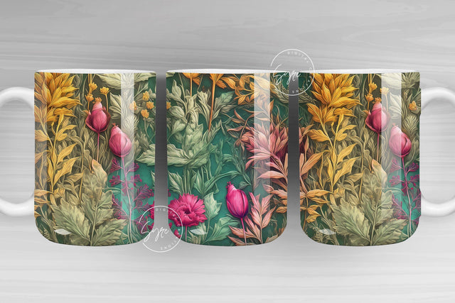 Floral Mug PNG, Wild Flower Mug Sublimation, Watercolor Flower Mug, Earthy Print Mug Design, 11 & 15 Oz Mug Sublimation Wrap, Digital File Sublimation Syre Digital Creations 