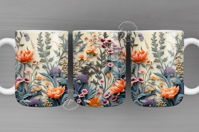 Floral Mug PNG, Wild Flower Mug Sublimation, Watercolor Flower Mug, Earthy Print Mug Design, 11 & 15 Oz Mug Sublimation Wrap, Digital File Sublimation Syre Digital Creations 
