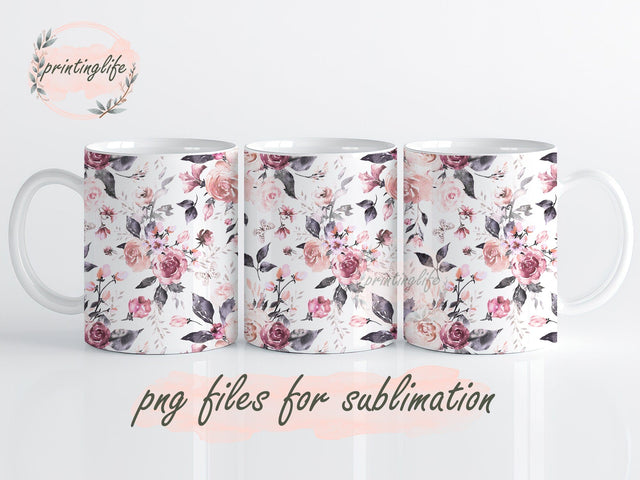 Floral Mug Sublimation, Floral Mug Press, Floral Mug Wrap Template Sublimation PrintingLife 