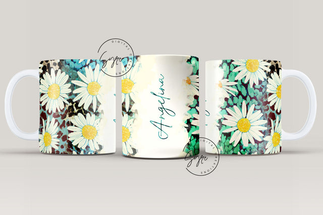 Floral Mug Wrap, Add Your Name Mug Design, Flower Sublimation Wrap, 11 & 15 Oz Mug Cricut Press Sublimation Wrap, Mug Gift Idea, mug png Sublimation Syre Digital Creations 