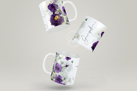Floral Mug Wrap, Add Your Name Mug Design, Flower Sublimation Wrap, 11 & 15 Oz Mug Cricut Press Sublimation Wrap, Mug Gift Idea, mug png Sublimation Syre Digital Creations 