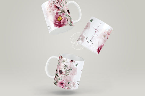 Floral Mug Wrap, Add Your Name Mug Design, Flower Sublimation Wrap, 11 & 15 Oz Mug Cricut Press Sublimation Wrap, Mug Gift Idea, mug png Sublimation Syre Digital Creations 