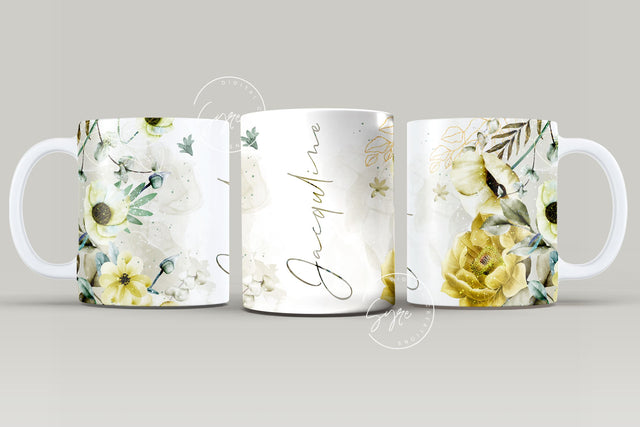Floral Mug Wrap, Add Your Name Mug Design, Flower Sublimation Wrap, 11 & 15 Oz Mug Cricut Press Sublimation Wrap, Mug Gift Idea, Mug Png Sublimation Syre Digital Creations 