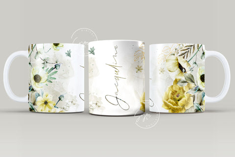 Floral Mug Wrap, Add Your Name Mug Design, Flower Sublimation Wrap, 11 & 15 Oz Mug Cricut Press Sublimation Wrap, Mug Gift Idea, Mug Png Sublimation Syre Digital Creations 