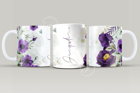 Floral Mug Wrap, Add Your Name Mug Design, Flower Sublimation Wrap, 11 & 15 Oz Mug Cricut Press Sublimation Wrap, Mug Gift Idea, mug png Sublimation Syre Digital Creations 
