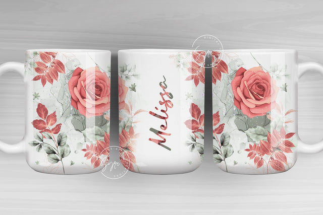 Floral Mug Wrap, Add Your Name Mug Design, Flower Sublimation Wrap, 11 & 15 Oz Mug Press Sublimation Wrap, Mug Gift Idea, Mug png Sublimation Syre Digital Creations 