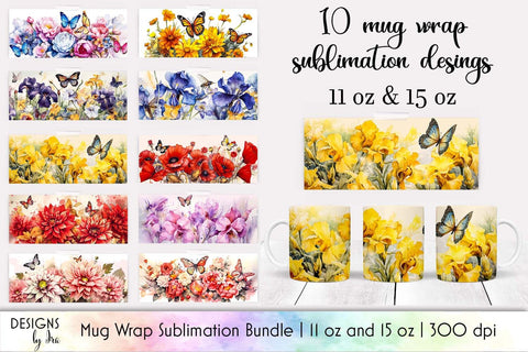 Floral Mug Wrap Bundle | 11 oz Mug Wrap | 15 oz Mug Wrap Sublimation Designs by Ira 