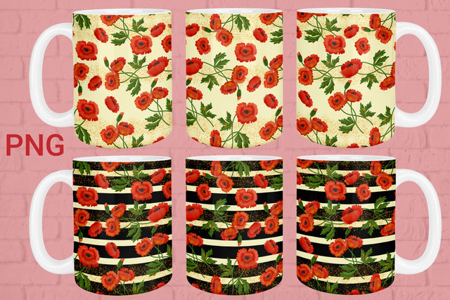 Floral mug wrap | Poppies sublimation Sublimation Svetana Studio 