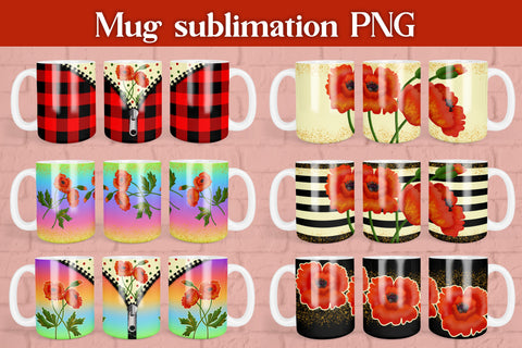 Floral mug wrap | Poppies sublimation Sublimation Svetana Studio 