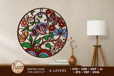 Floral Multilayer Decoration Laser Cut Template SVG LaserCutano 