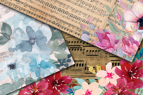 Floral Music Digital Papers Digital Pattern Old Market 