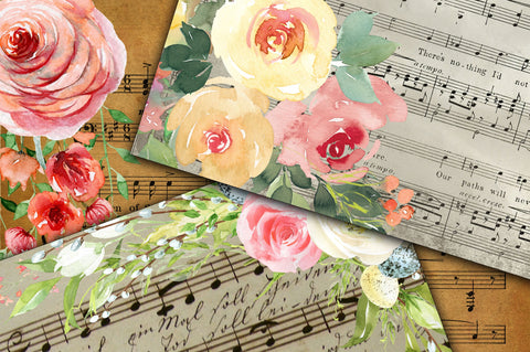 Floral Music Digital Papers Digital Pattern Old Market 