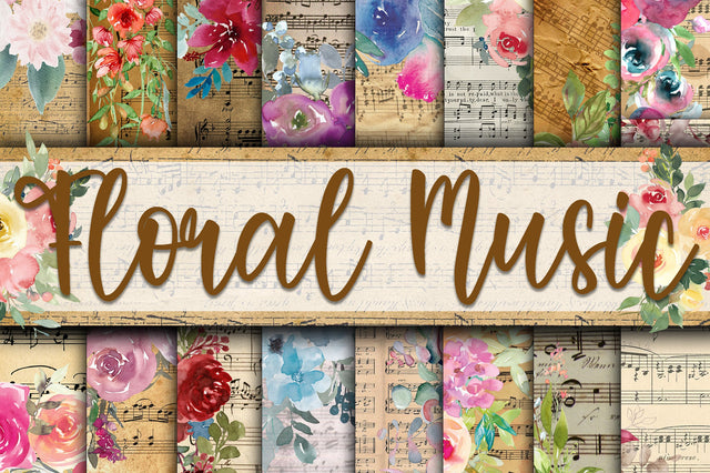 Floral Music Digital Papers Digital Pattern Old Market 