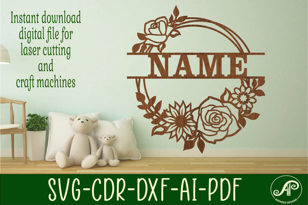 SVG Floral Tile Rectangle Sign Backer Digital Laser Cut File 